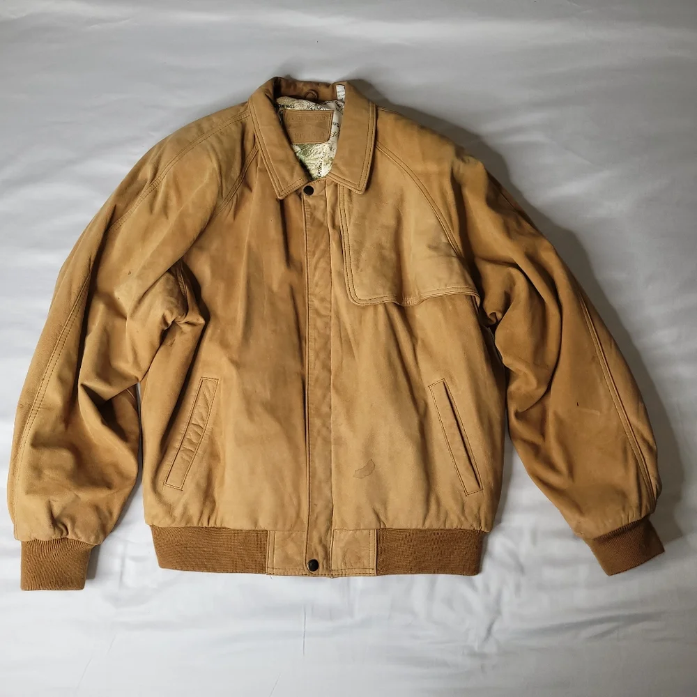 Marlboro Brown Leather Bomber Jacket Size Medium - Picture 1 of 8